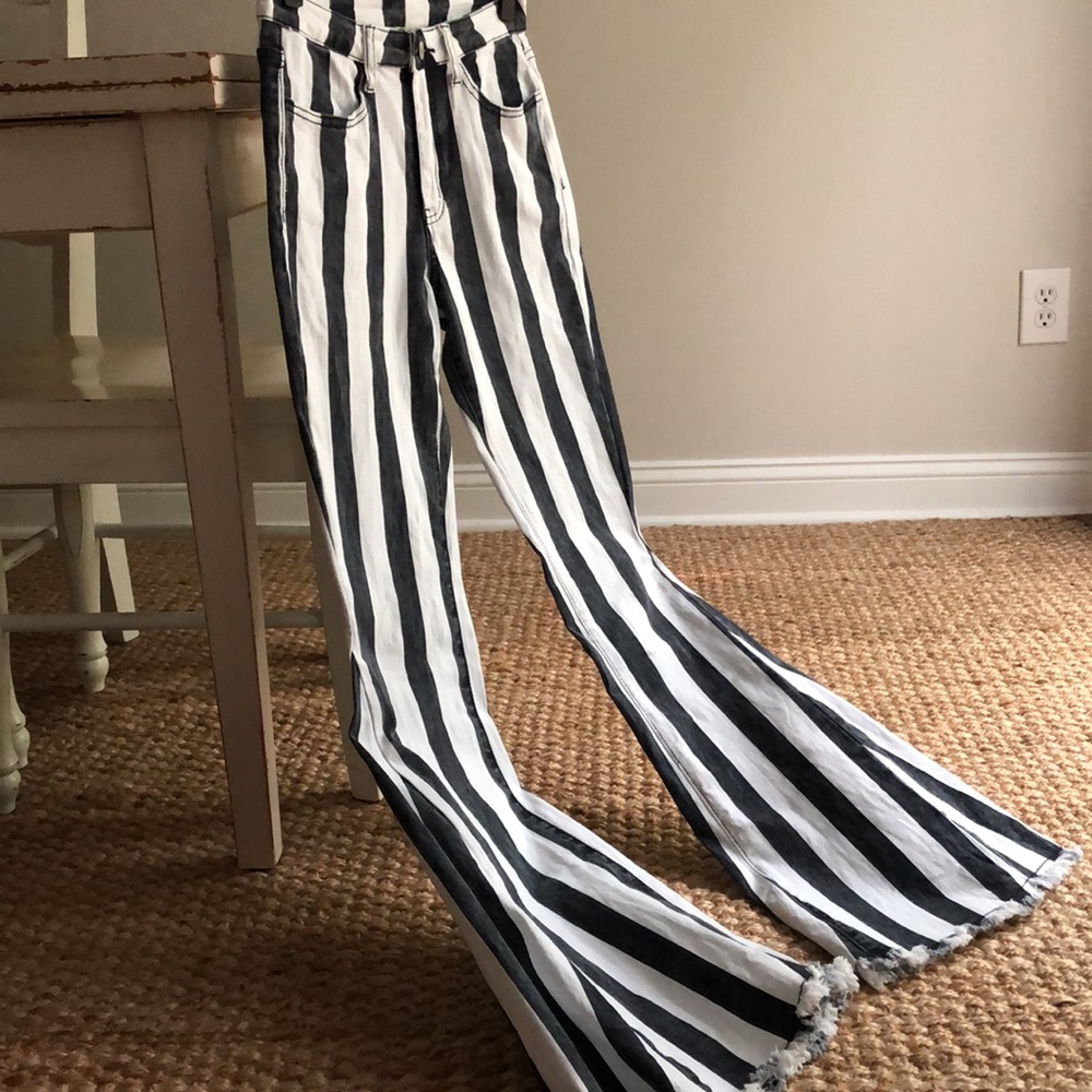 New: Saints & Hearts High Rise Flare Striped Denim.